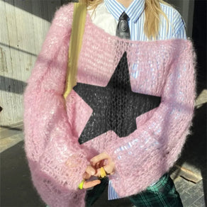 Oversized Star Design Punk Mohair Knit Sweater