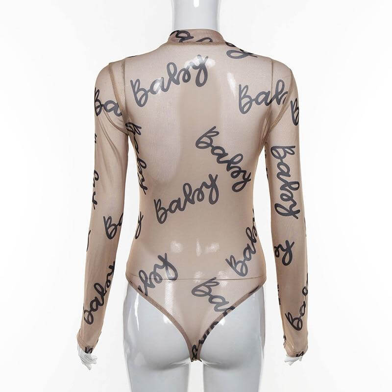 Baby Print Sheer Skin Tone Bodysuit - Ghoul RIP