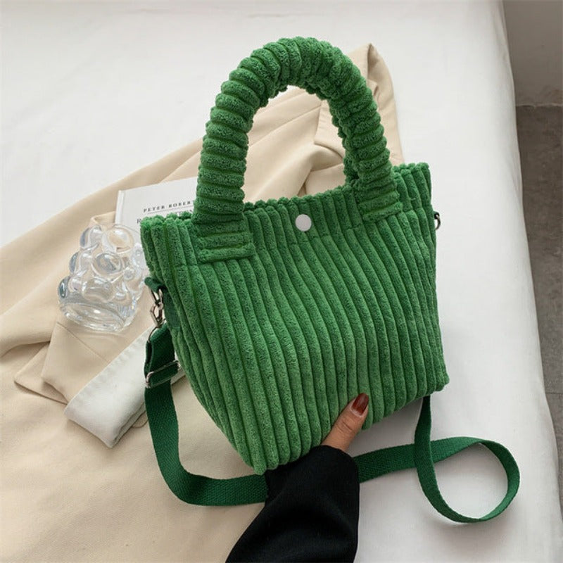 Corduroy Handbag With Detachable Strap - Ghoul RIP