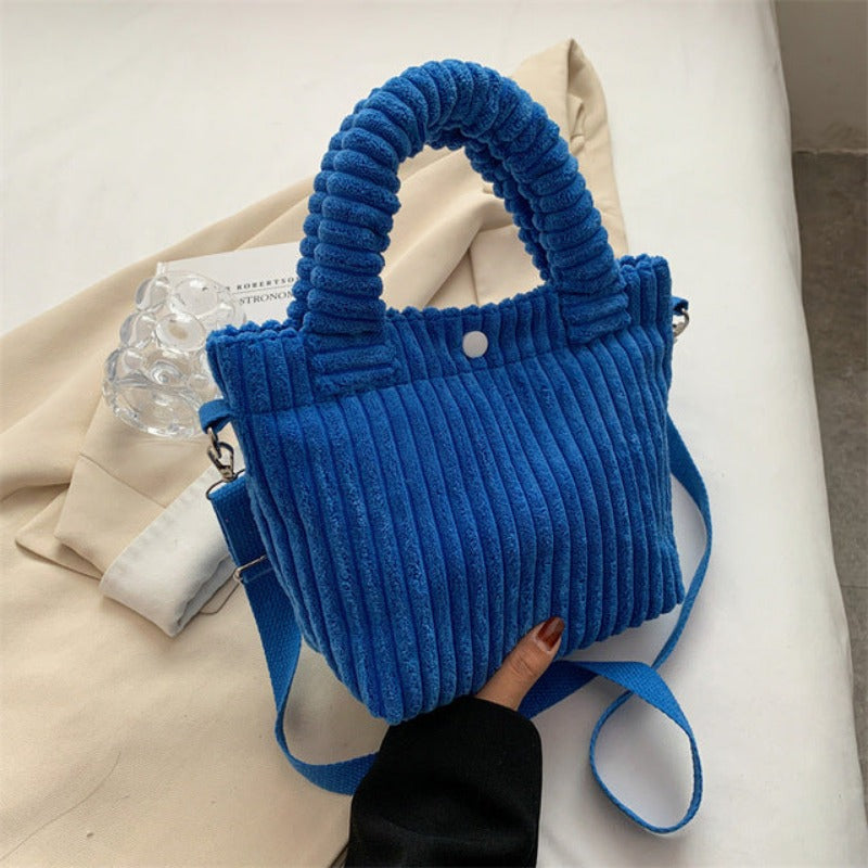 Corduroy Handbag With Detachable Strap - Ghoul RIP