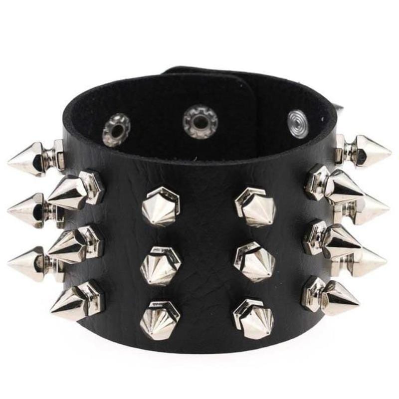 Faux Leather Spiked Snap Closure Bracelet - Ghoul RIP