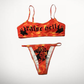 Flame Pattern 'Raise Hell' Skeleton Biker Print Bikini - Ghoul RIP