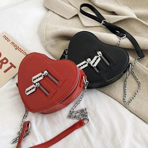 Heart Shaped Faux Leather Purse With Razor Blade Zippers - Ghoul RIP