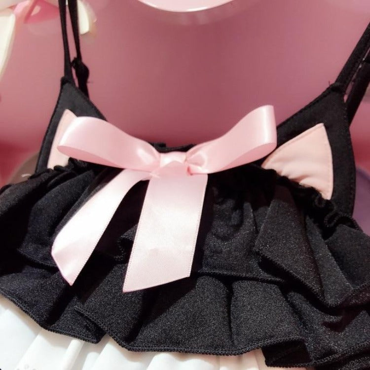 Kawaii Ruffled One Piece Swimsuit With Bows - Ghoul RIP