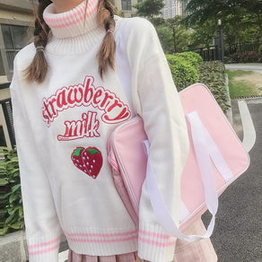 Kawaii 'Strawberry Milk' Turtleneck Sweater - Ghoul RIP