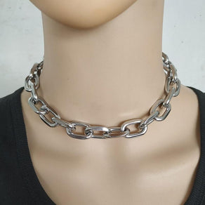 Large Link Silver Chain Choker - Ghoul RIP