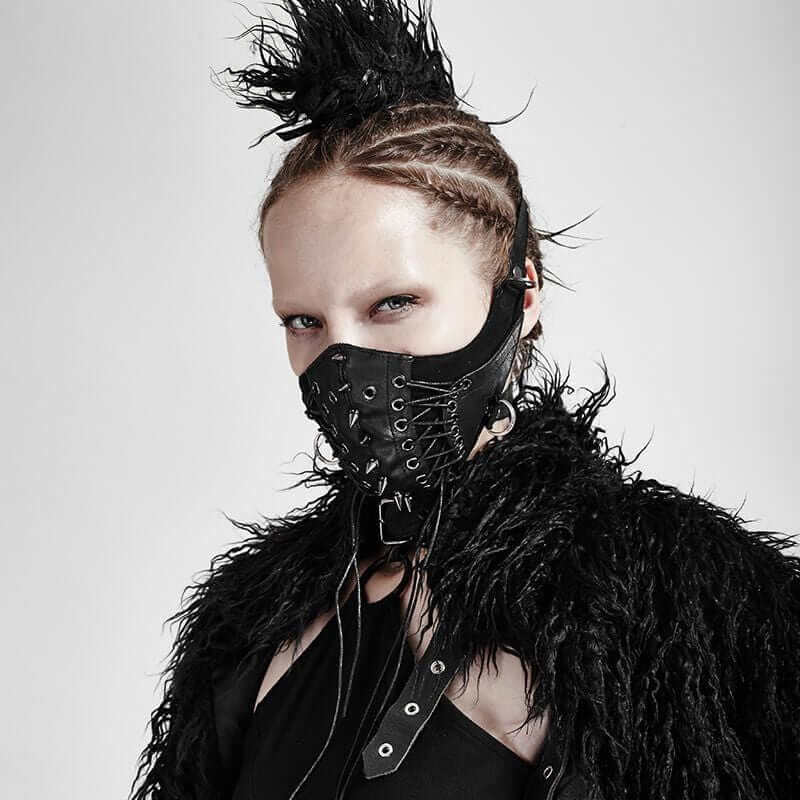 Leather Spiked Gothic Face Mask - Ghoul RIP