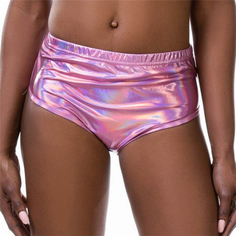 Shiny Festival Booty Shorts With Elastic Waist - Ghoul RIP