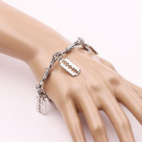 Silver Barbed Wire & Razor Charm Bracelet - Ghoul RIP