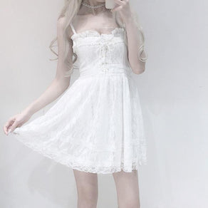 Tie Front White Lace Babydoll Dress - Ghoul RIP