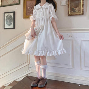 White Frilled Button Front Tent Dress - Ghoul RIP