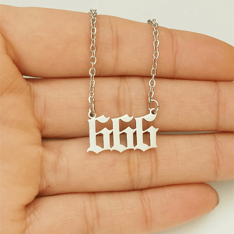 666 Gothic Script Lettering Chain Necklace - Ghoul RIP