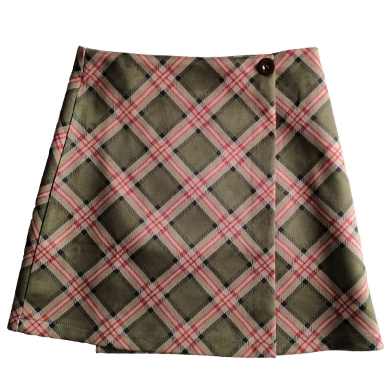 90's Inspired Diagonal Plaid Mini Wrap Skirt - Ghoul RIP