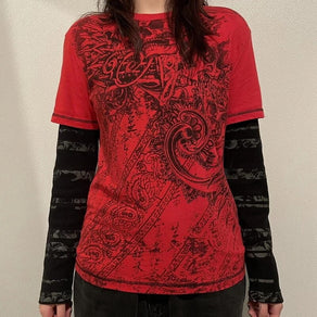 Red/Black Y2K Grunge Mall Goth Layered Graphic Tee