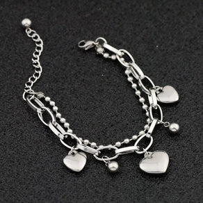 Silver Chain Bracelet With Heart Pendants