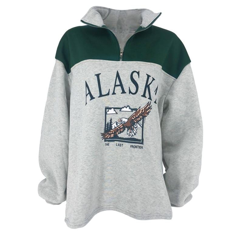 Alaska Eagle Print Quarter Zip Sweater - Ghoul RIP
