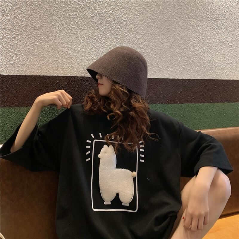 Alpaca Design Applique Embellished T-Shirt - Ghoul RIP