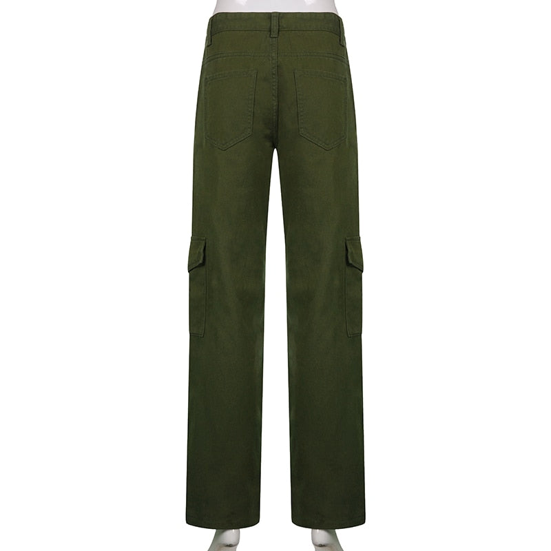 Army Green Cargo Pants With Leg Print - Ghoul RIP
