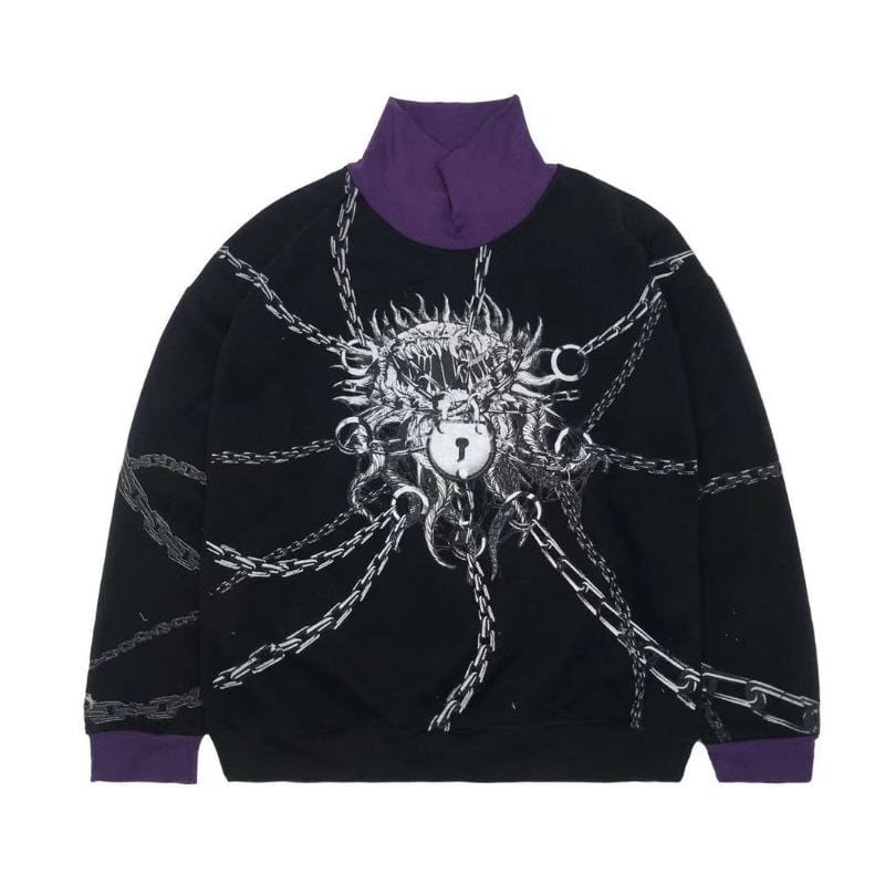 Black & Purple Chain Print Turtleneck Sweater - Ghoul RIP