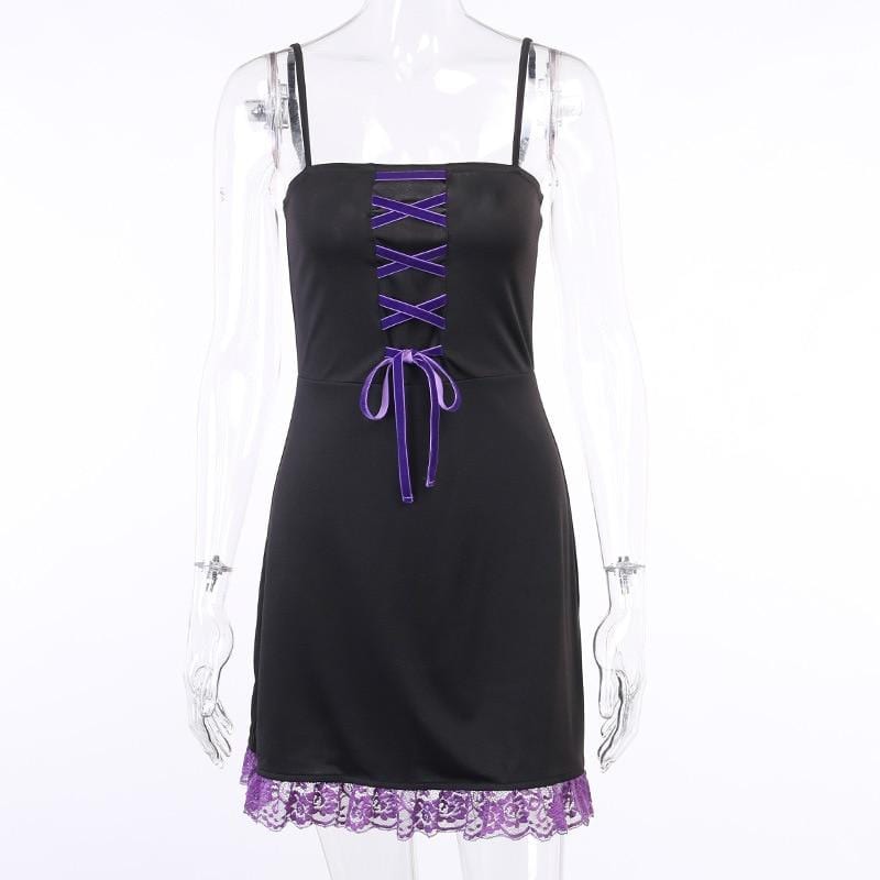 Black & Purple Lace Up Slip Dress - Ghoul RIP