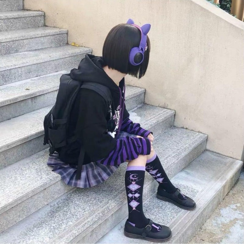 Black & Purple Spooky Kawaii Layered Hoodie - Ghoul RIP