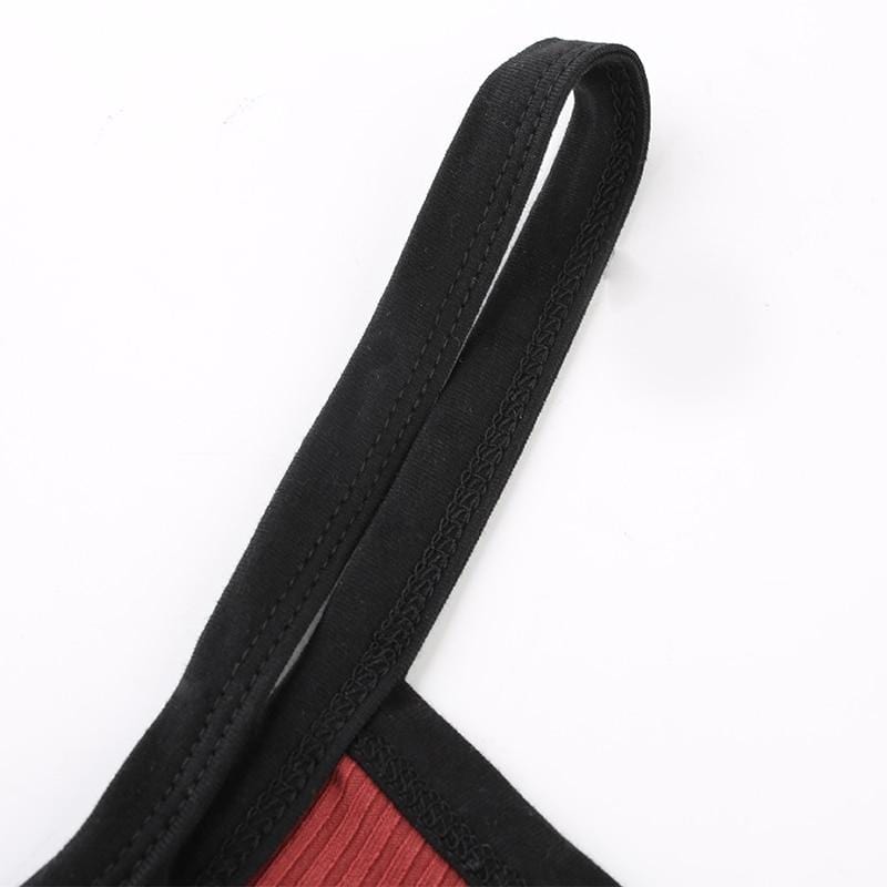 Black & Red Rib Knit Cropped Tank Top - Ghoul RIP