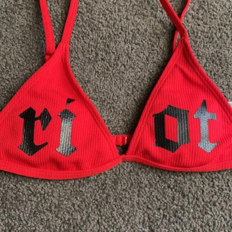 Black & Red 'Riot' Punk Print Triangle Bikini - Ghoul RIP