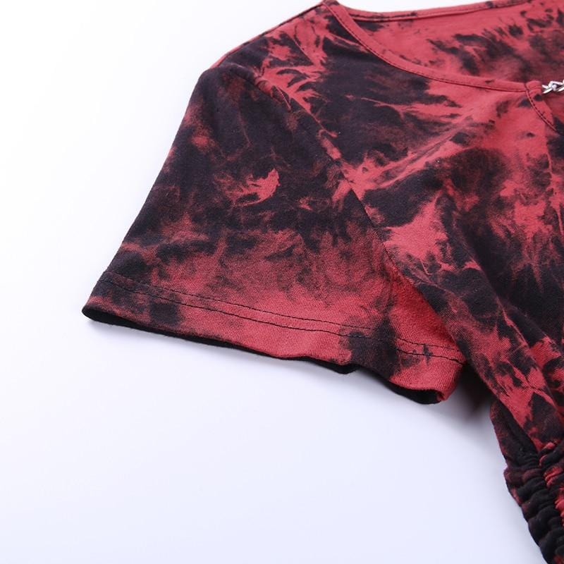 Black & Red Tie Dye Horseshoe Neck Crop Top - Ghoul RIP
