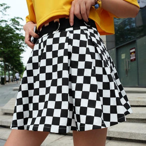 Black & White Checkerboard Skater Skirt - Ghoul RIP