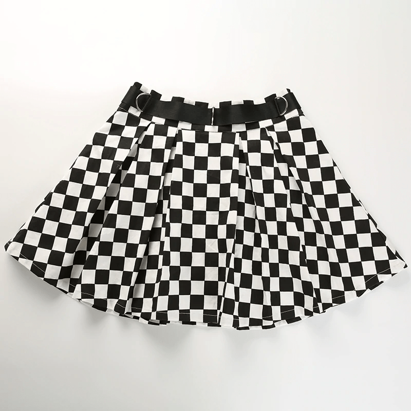 Black & White Checkerboard Skater Skirt - Ghoul RIP