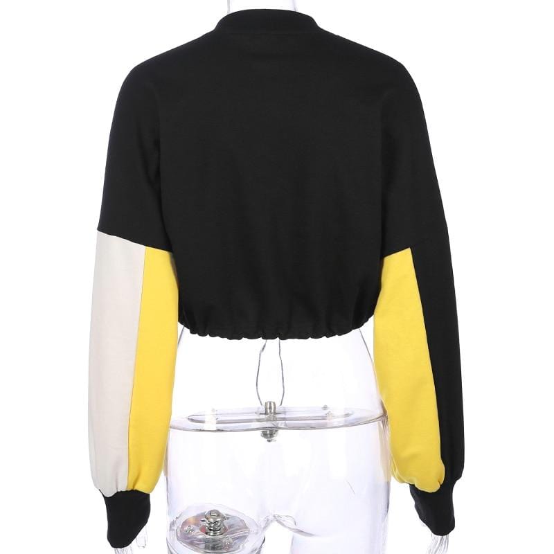 Black & Yellow Color Block Cropped Pullover - Ghoul RIP