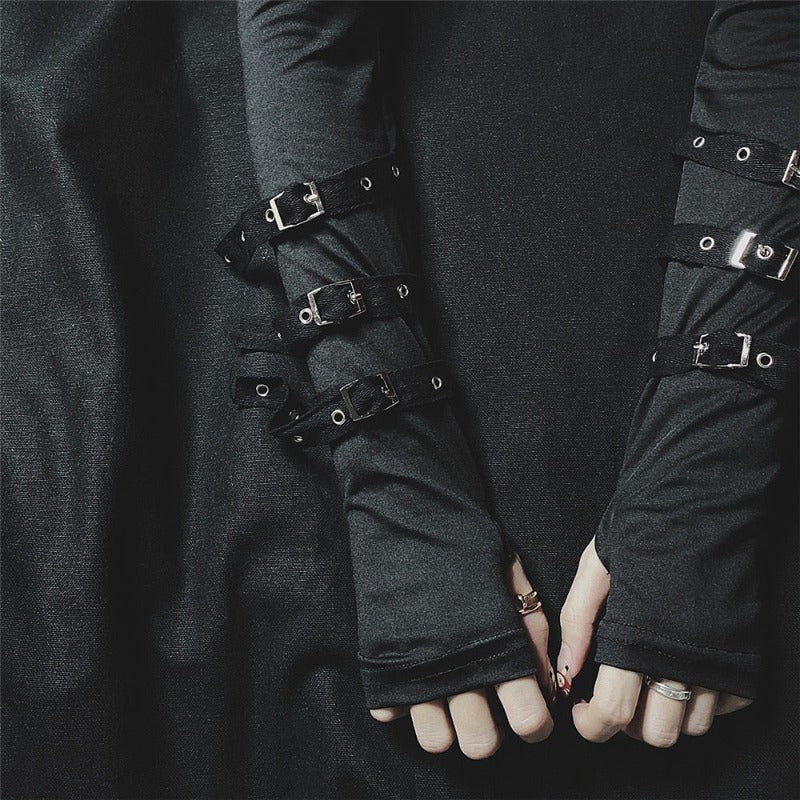 Black Arm Warmers With Buckle Straps - Ghoul RIP