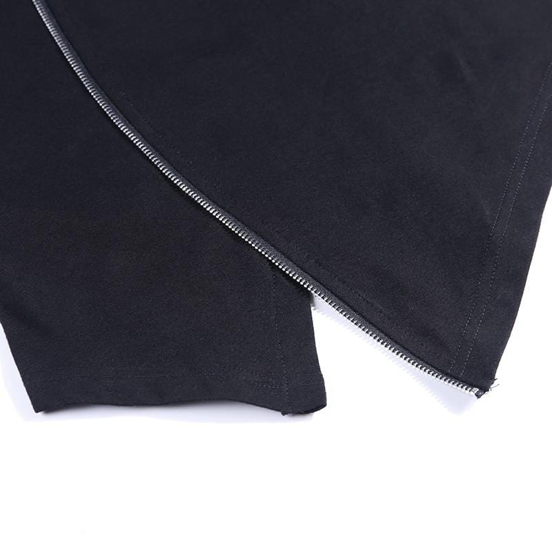 Black Asymmetrical Zipper Face Mask Shirt - Ghoul RIP