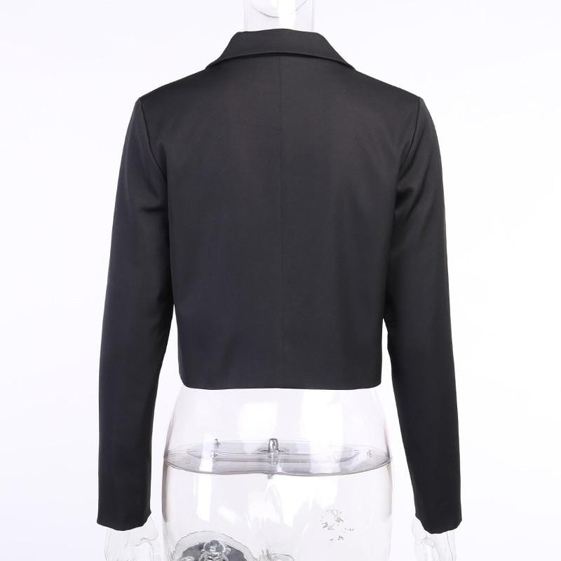 Black Cropped Blazer With Chain & Safety Pins - Ghoul RIP