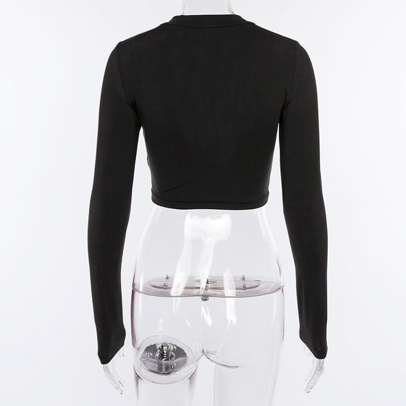 Black Cut Out Buckle Chest Sleeved Crop Top - Ghoul RIP