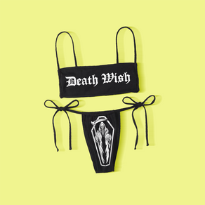 Black 'Death Wish' Grim Reaper Strappy Bandeau Bikini - Ghoul RIP