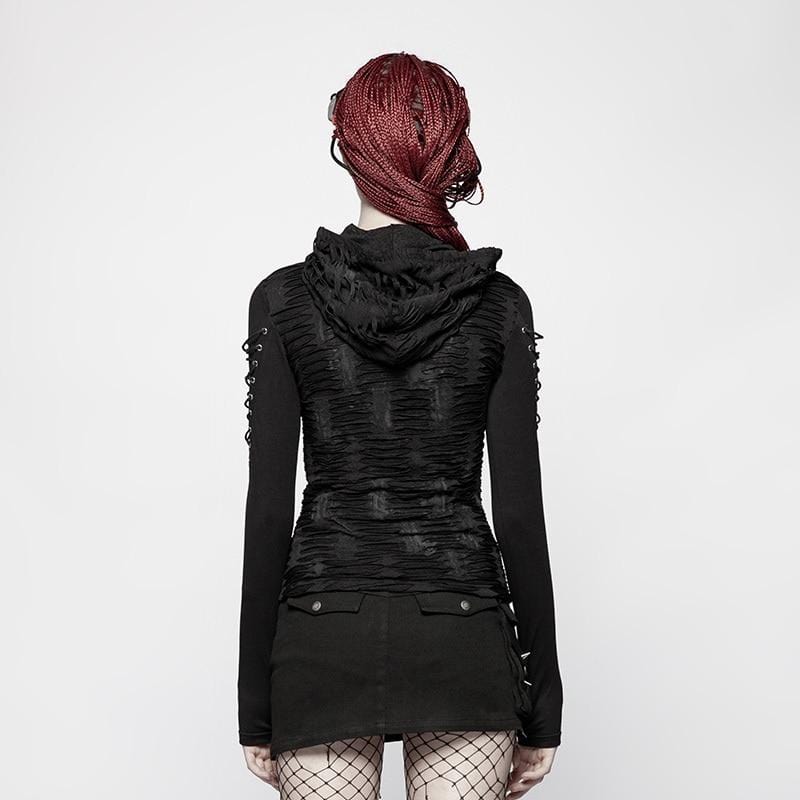 Black Distressed Gothic Hooded Long Sleeve - Ghoul RIP