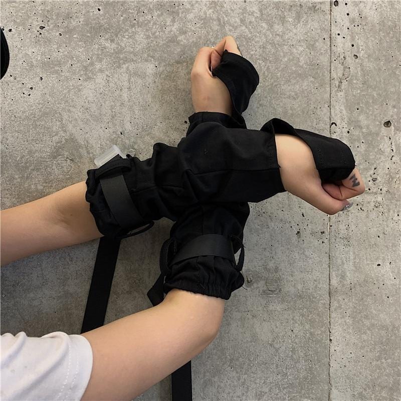 Black Elbow High Ninja Gloves With Buckle Strap - Ghoul RIP