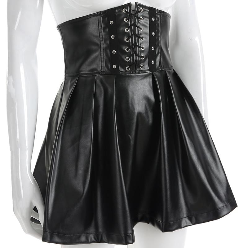 Black Faux Leather Corset Skirt - Ghoul RIP