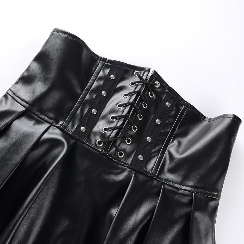 Black Faux Leather Corset Skirt - Ghoul RIP