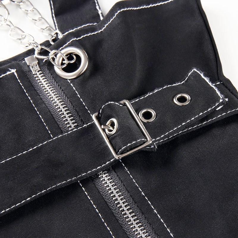 Black Full Zip Suspender Mini Dress - Ghoul RIP