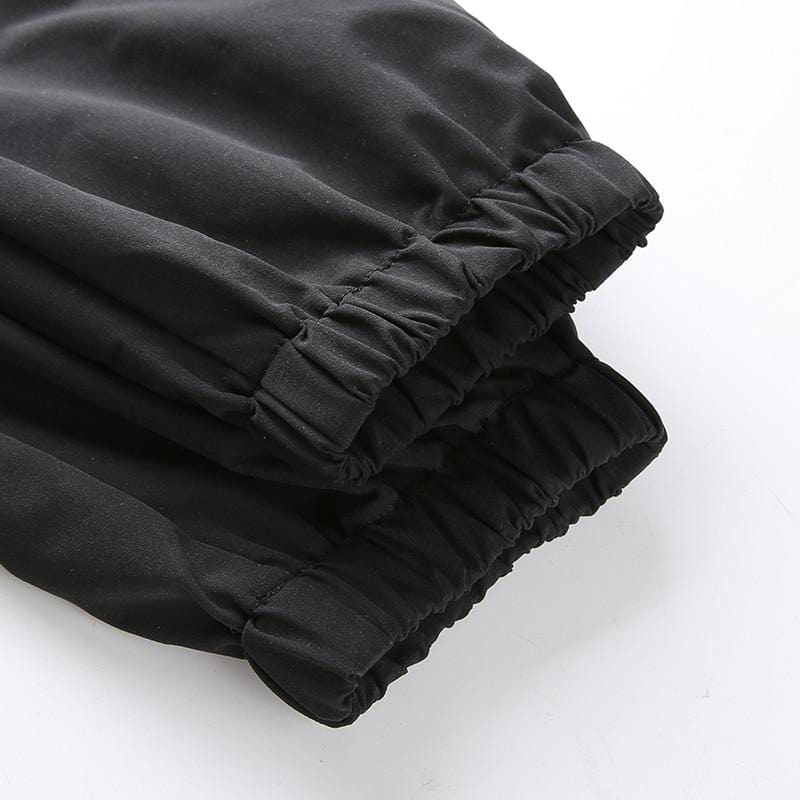 Black High Waist Detachable Garter Pants - Ghoul RIP