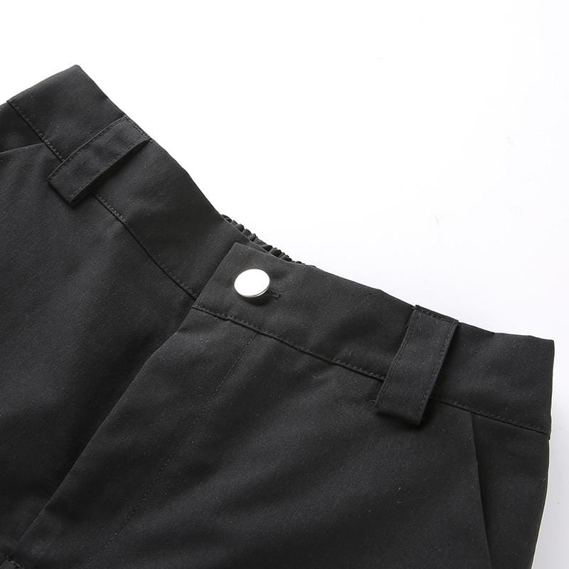 Black High Waist Detachable Garter Pants - Ghoul RIP