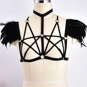 Black Pentagram & Feathers Chest Harness - Ghoul RIP