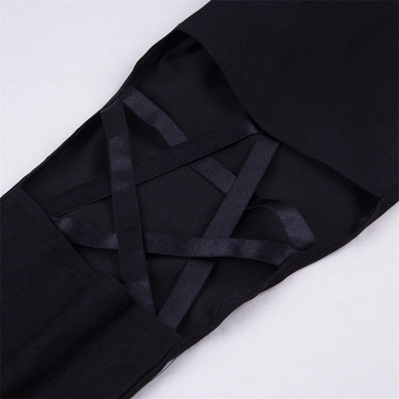 Black Pentagram Cut Out Skinny Trousers - Ghoul RIP
