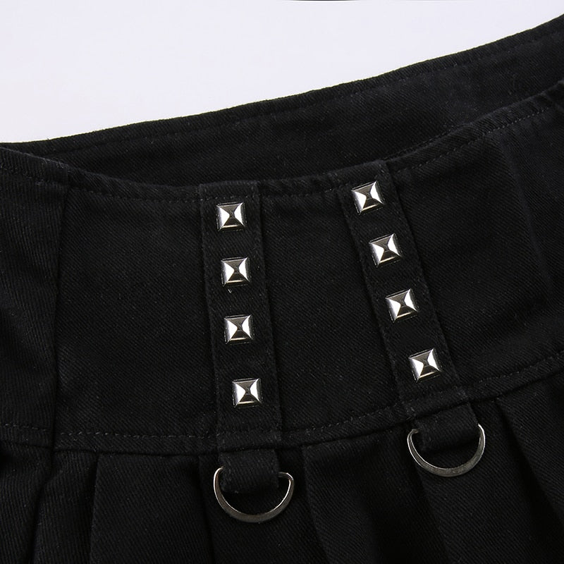 Black Pleated Cargo Skirt With Garter Legs - Ghoul RIP