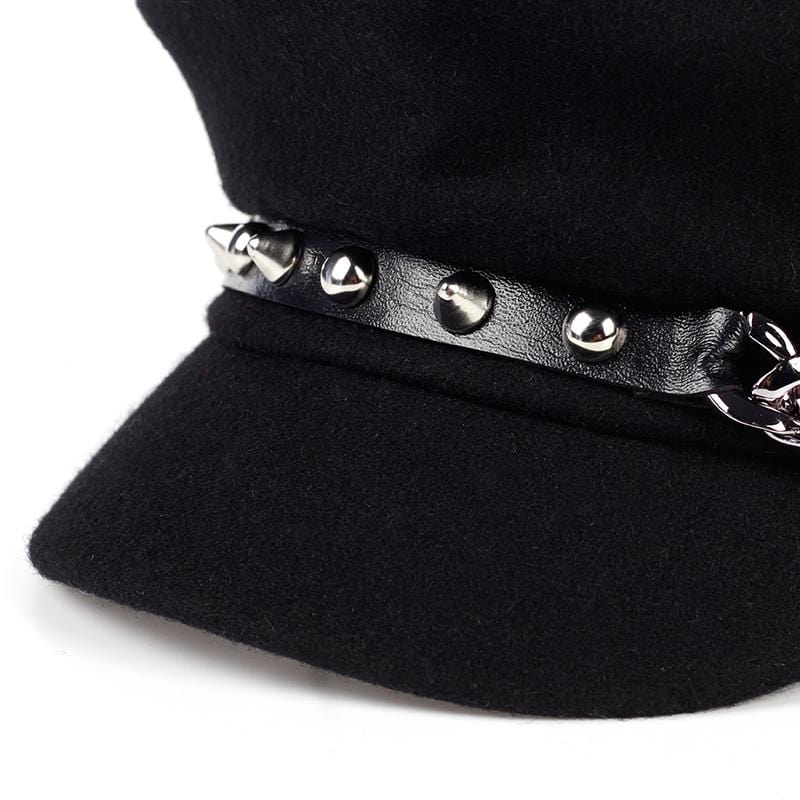 Black Punk Spiked Military Cap - Ghoul RIP