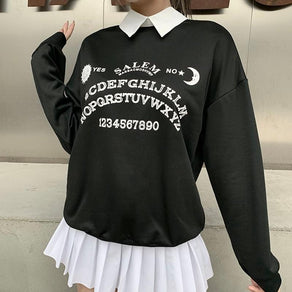 Black Salem Ouija Sweatshirt With White Collar - Ghoul RIP