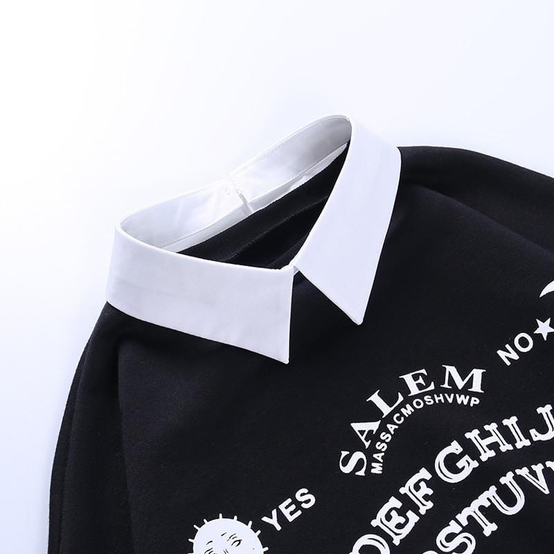 Black Salem Ouija Sweatshirt With White Collar - Ghoul RIP