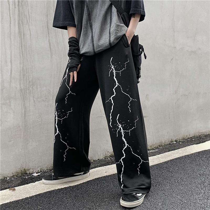 Black Sweatpants With Lightning Print - Ghoul RIP